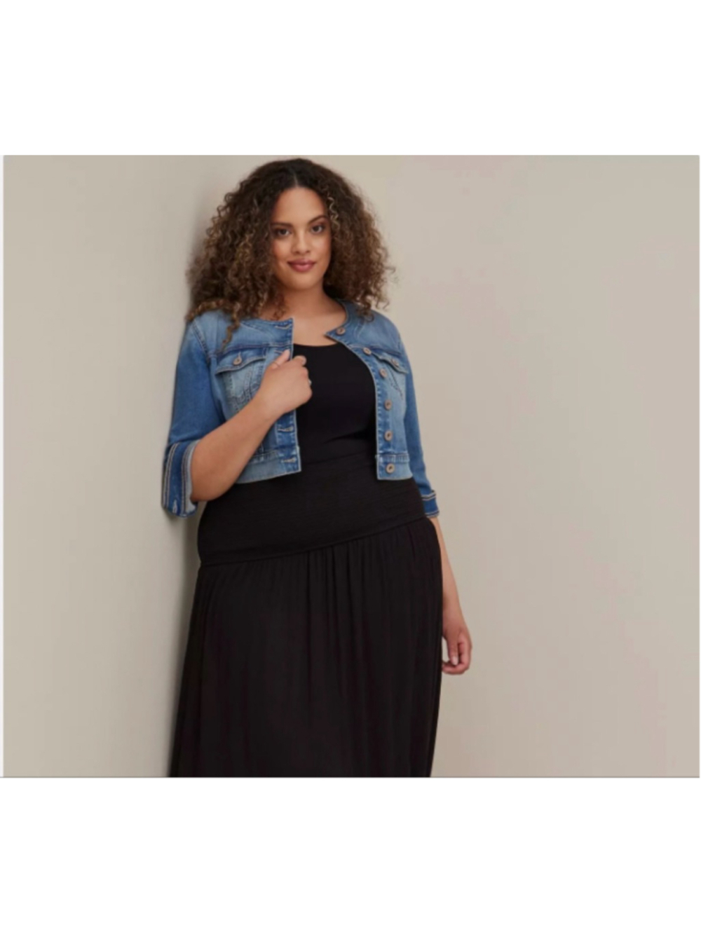 Torrid Collarless Trucker Crop Denim 3/4 Sleeve Jacket 4X
